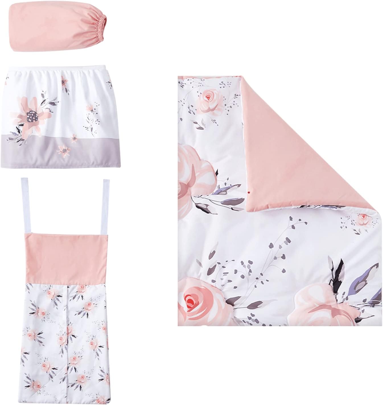 230816040433154_1 beeweed 4-Piece Crib Bedding Set for Boys Girls, Soft Baby Bedding Set Including Blanket, Crib Skirt, Crib Sheets & Diaper Stacker - Image 1